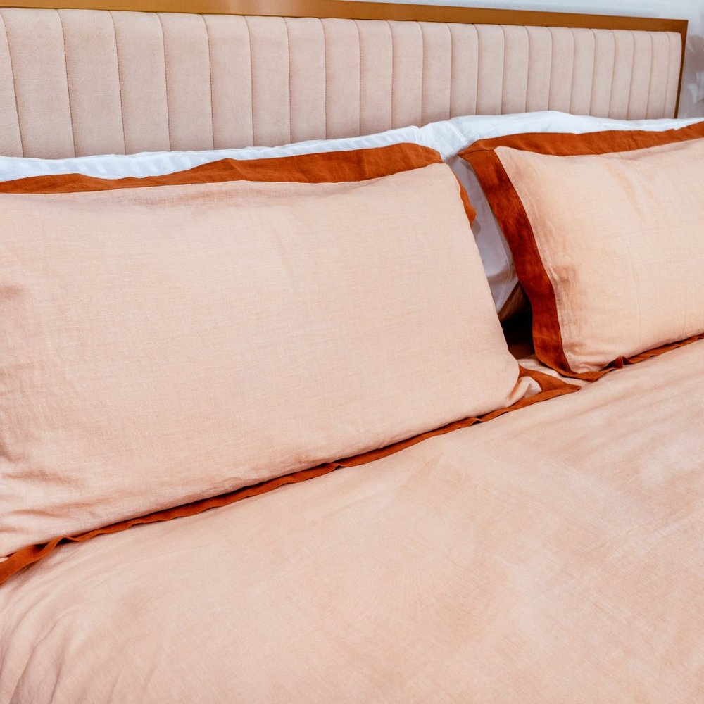 Sweet Palms-100% French Linen European Style Duvet Cover Set (Orange, King Size) - Picture 6 of 7
